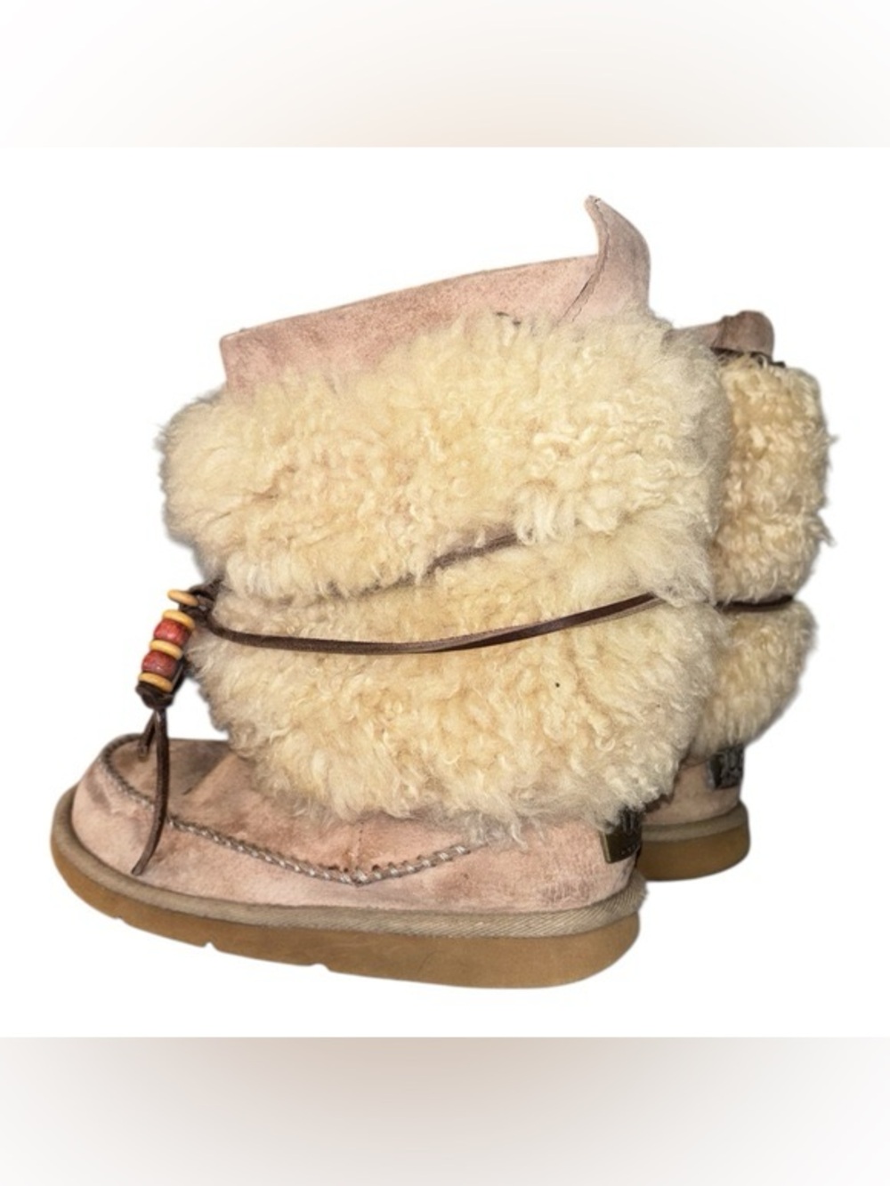 Rare UGG Tan Shearling Moccasin Boots with Fur Cuff